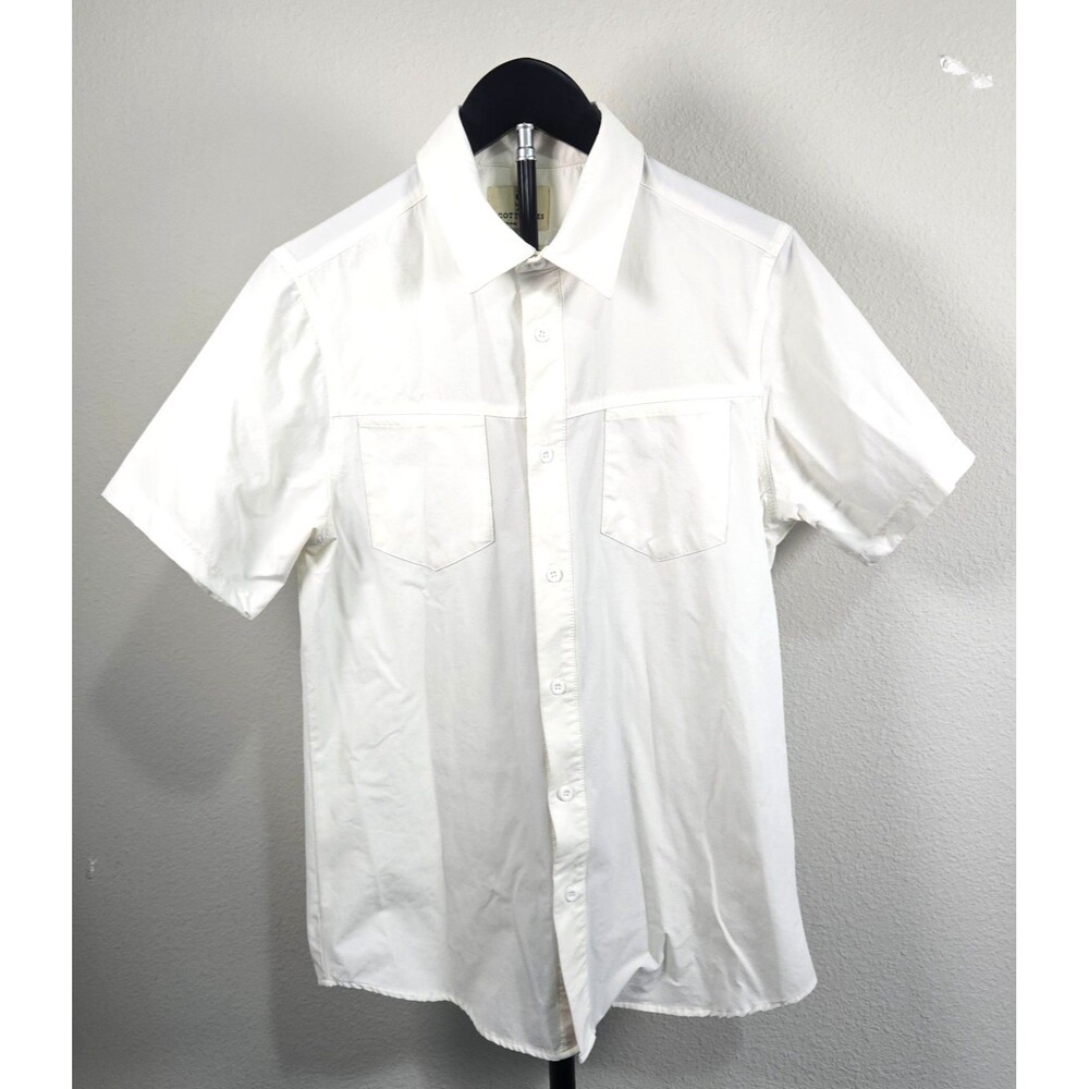 Scott James Mens Small White Stretch Button Up Shirt Short Sleeve Casual Nylon